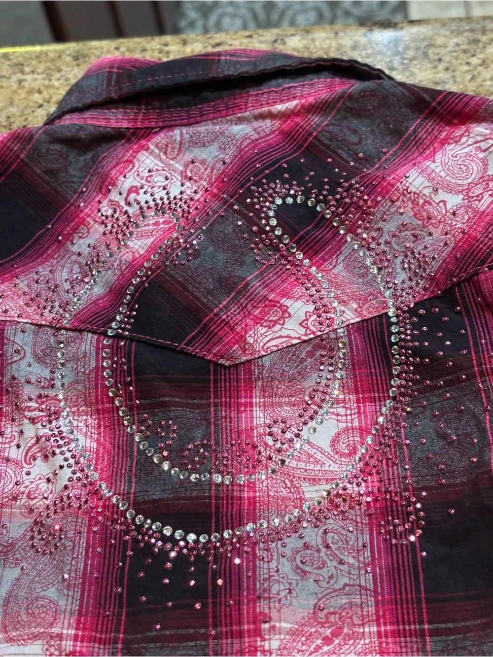 Cowgirls Hardware Girls Pink Plaid Western Button-Down Pearl Buttons Sequins